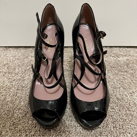 Gucci Strappy Black Peep Toe Heels Size EU 37 - Picture 1 of 8